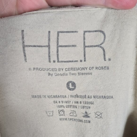 Spencer's H.E.R. Beige Tshirt Size Large - Picture 4 of 7